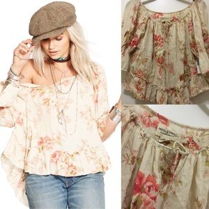 Ralph Lauren Natural Floral-Print Boho Top